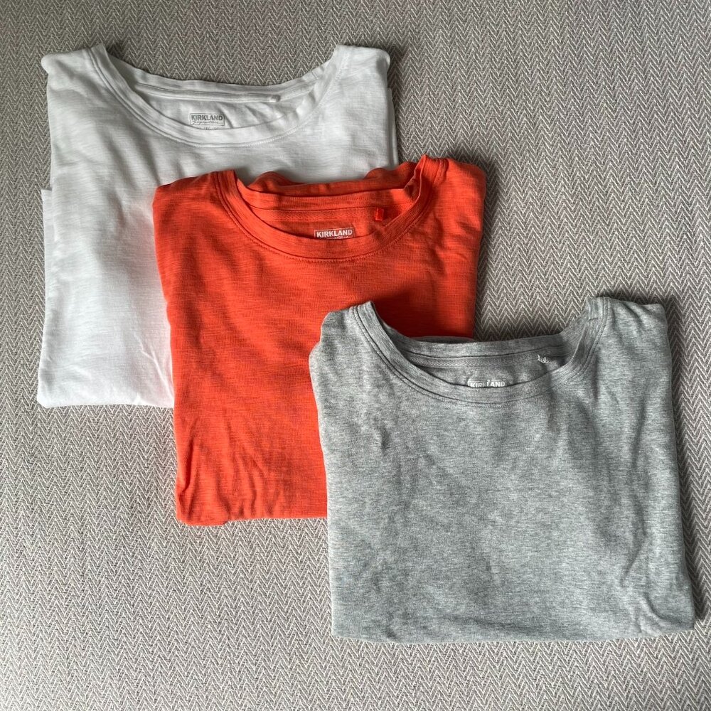 KIRKLAND SIGNATURE 3-Pack Women Cotton Tee 3/4 Sleeve XL Orange White Gray NWOT